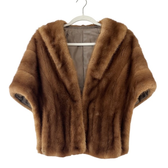 Vintage Jackets & Blazers - Vintage 1960s EMBA Autumn Haze Mink Fur Stole Capelet Natural Brown Wrap